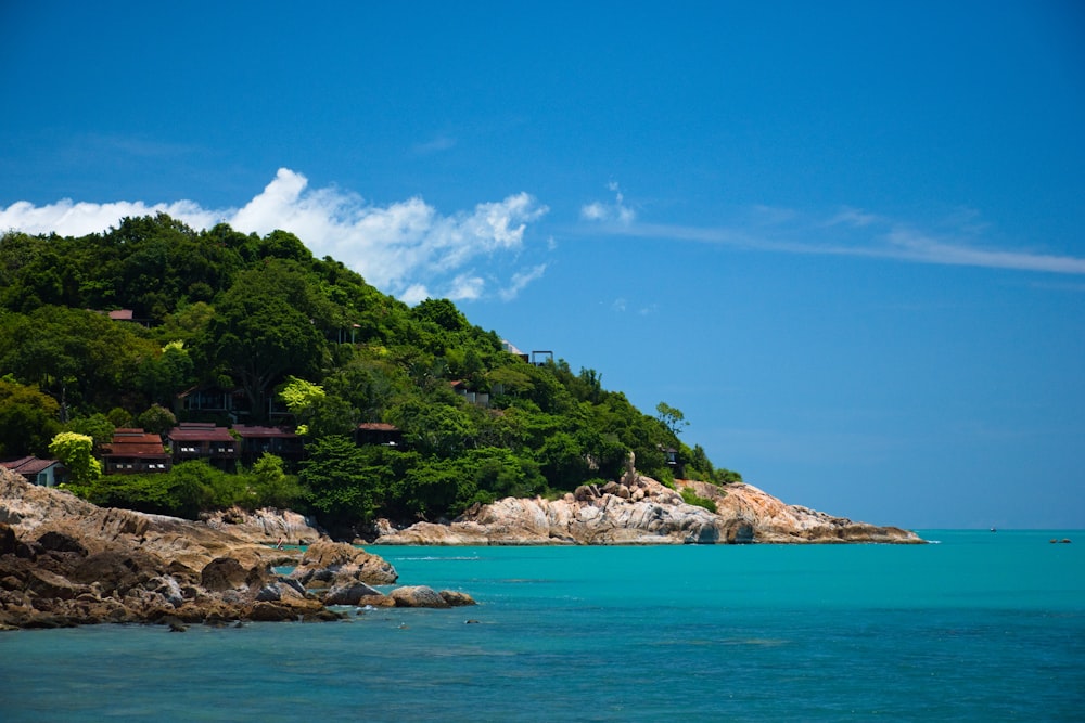 a small island with houses on it