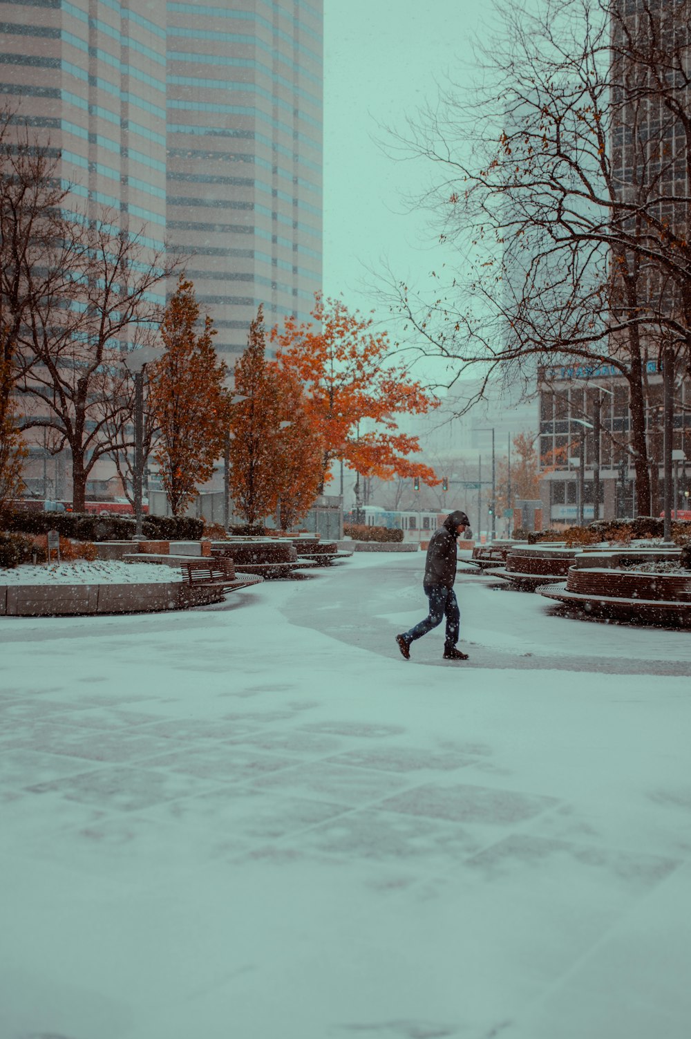 a person walking in the snow