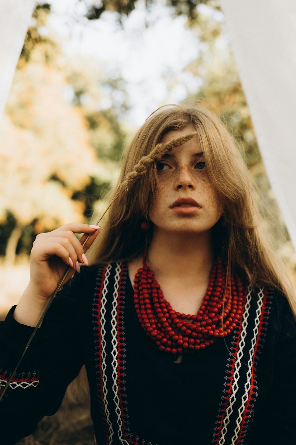 a woman with long hair