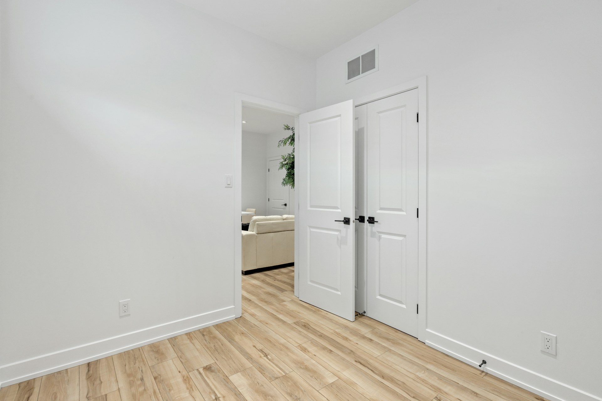 a room with white doors