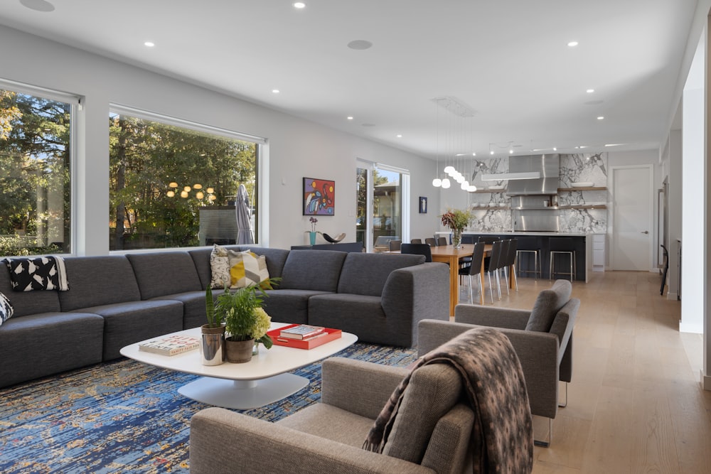 a living room with a fireplace