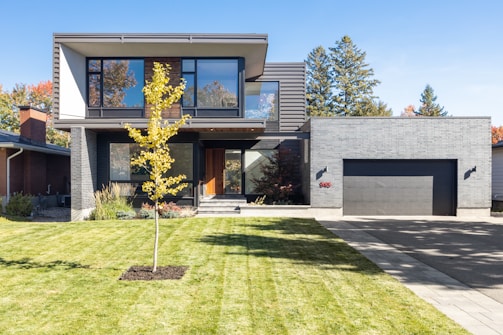 a house with a tree in the front yard