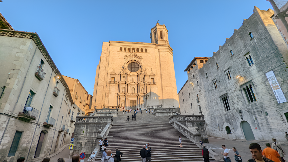 a group of people walking up stairs