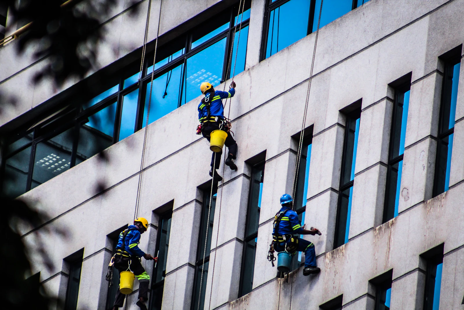 Construction crew working on a building renovation