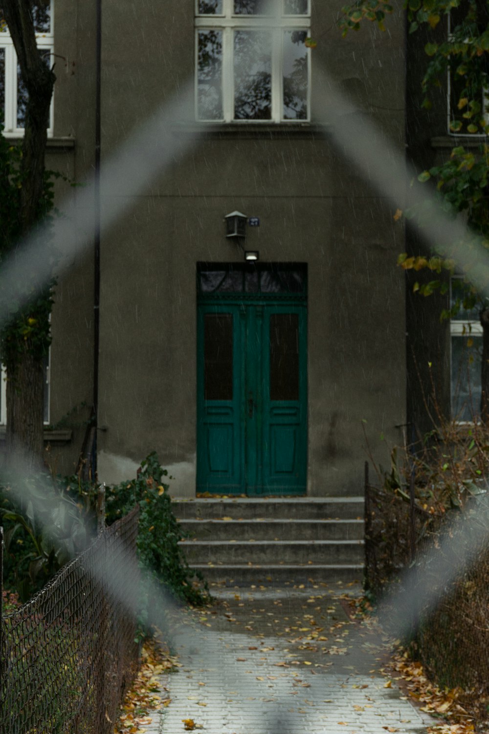 a building with a green door