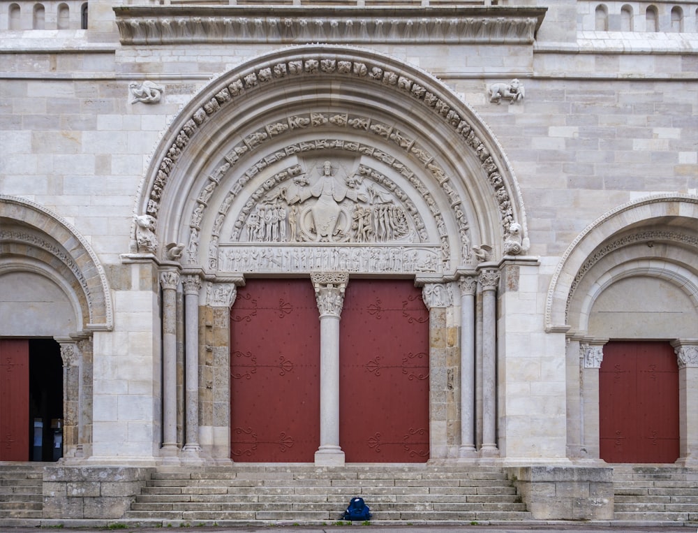 a building with red doors