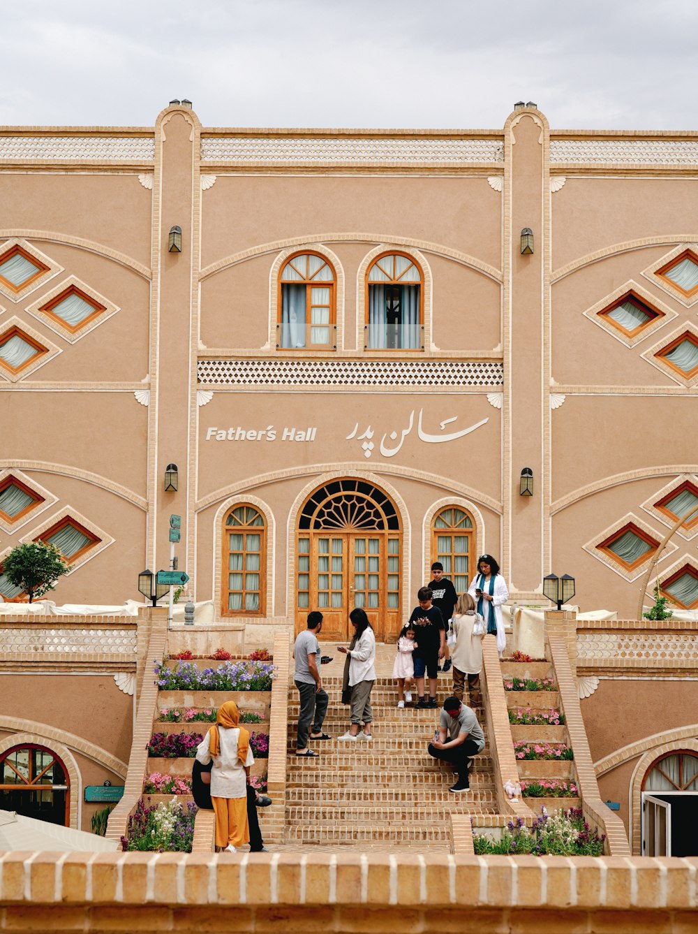 a group of people outside a building