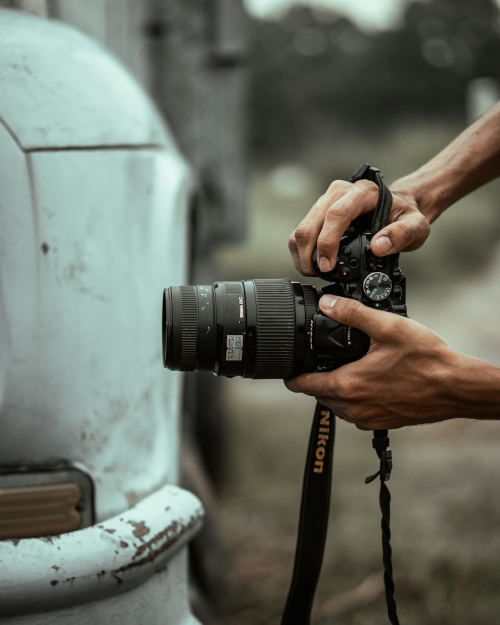 a person holding a camera