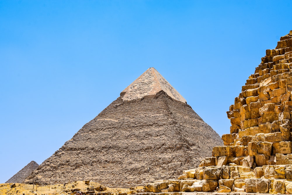 a pyramid with a blue sky