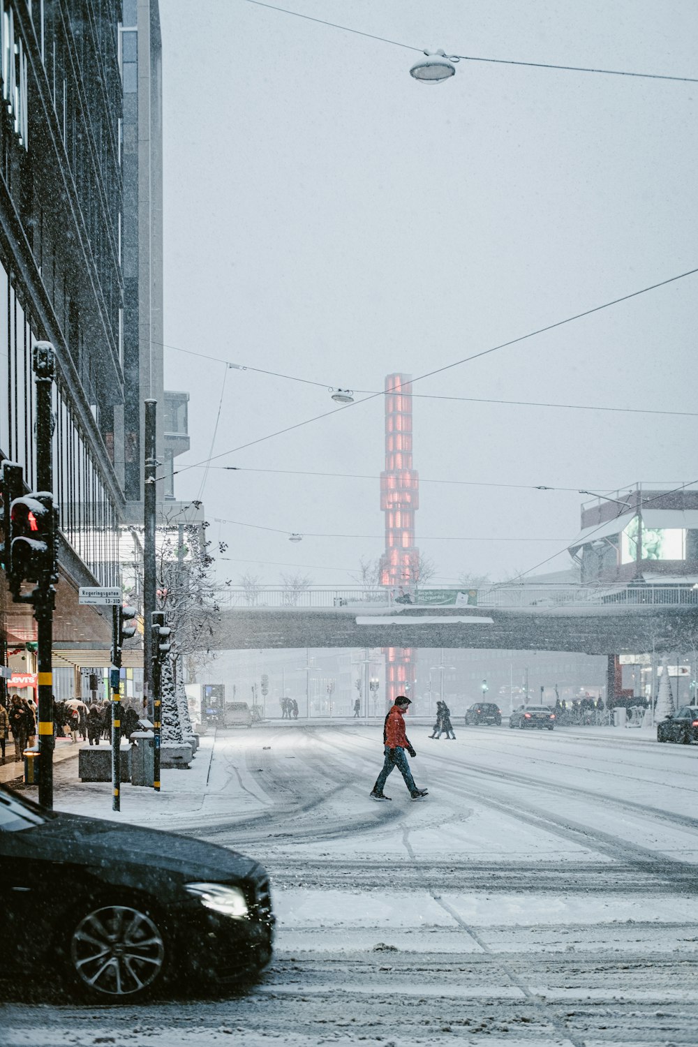 a person walking in the snow