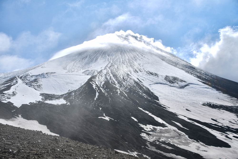 a mountain with snow