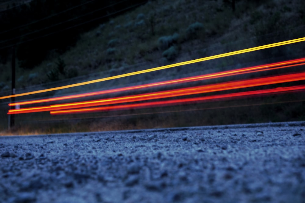 a road with orange streaks