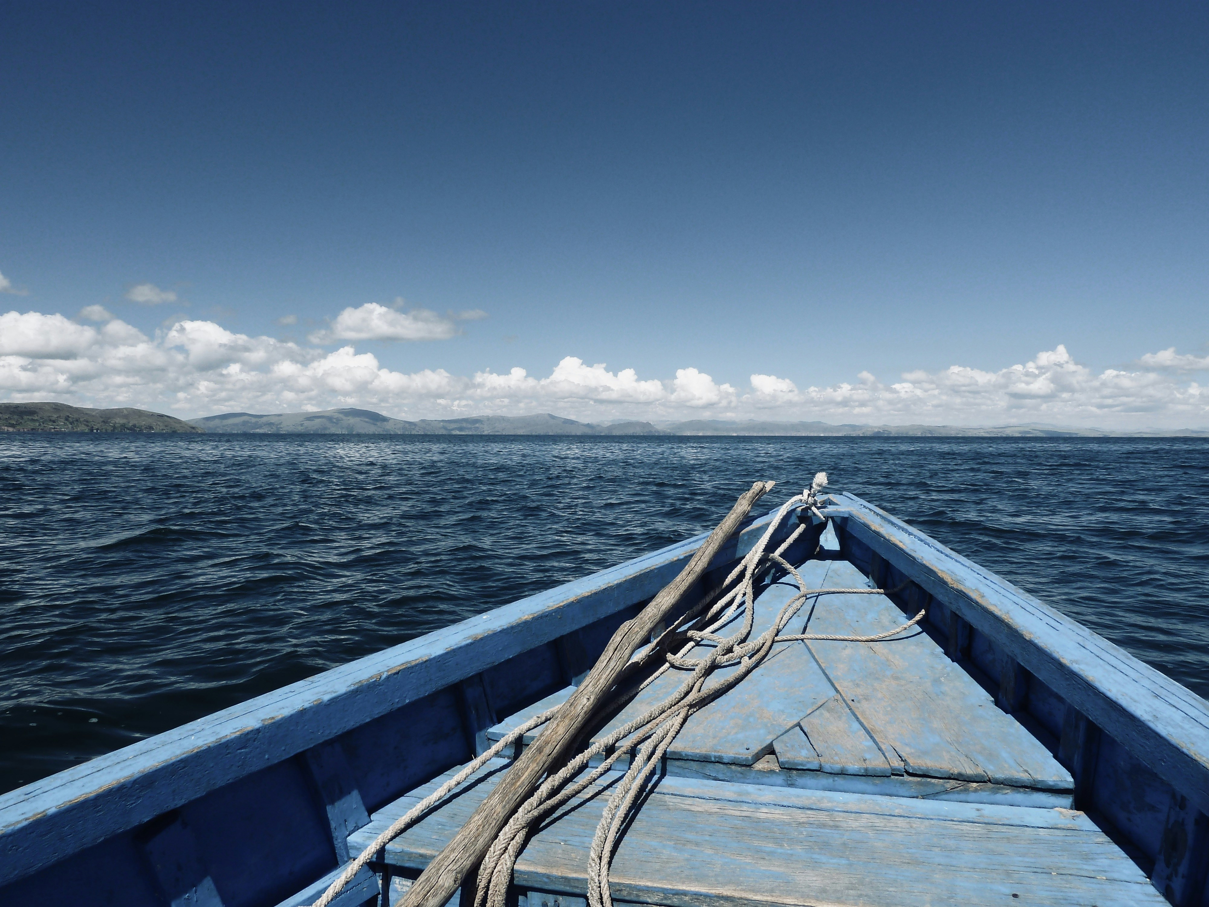 a boat on the water, On the boat on Lake Titicaca (Peru).