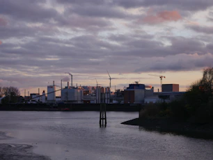 a body of water with buildings along it