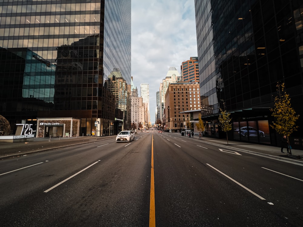 a street with tall buildings on either side of it