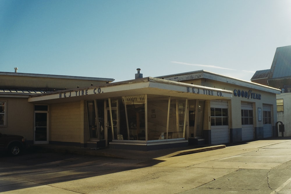 a building with a parking lot