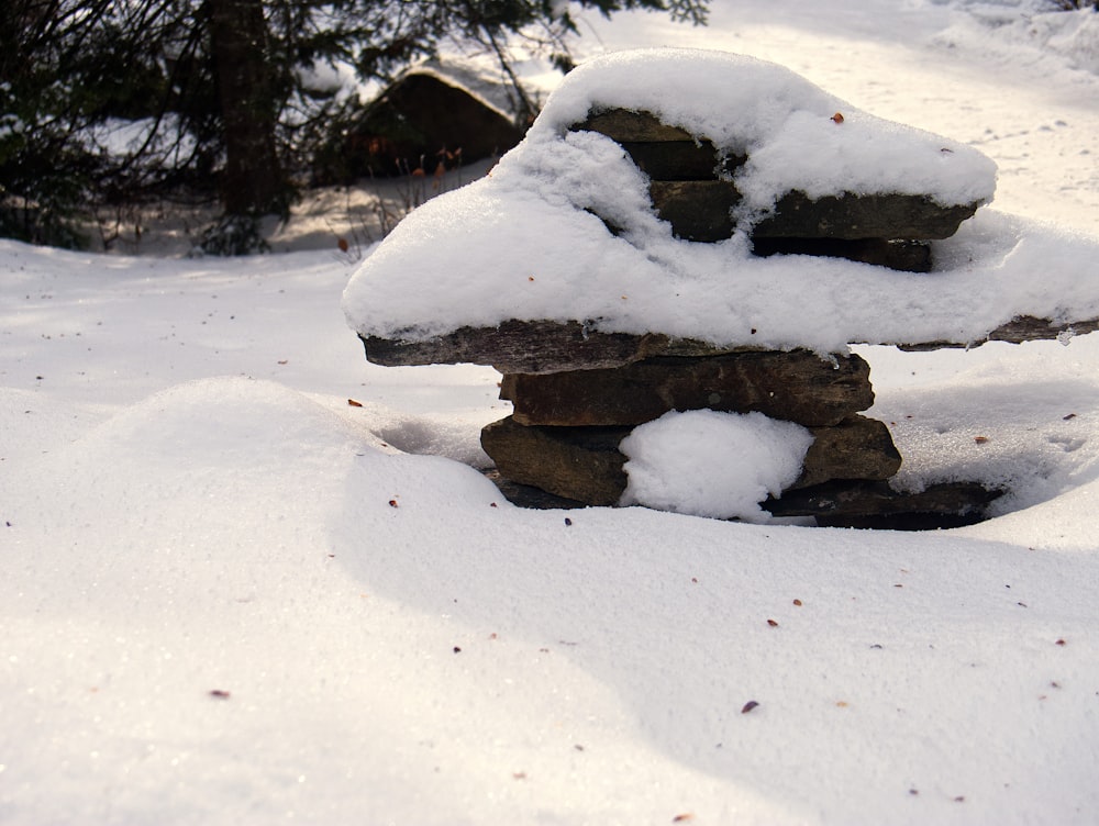 a pile of snow next to a car covered in snow