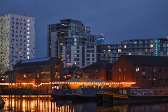 a body of water with buildings along it