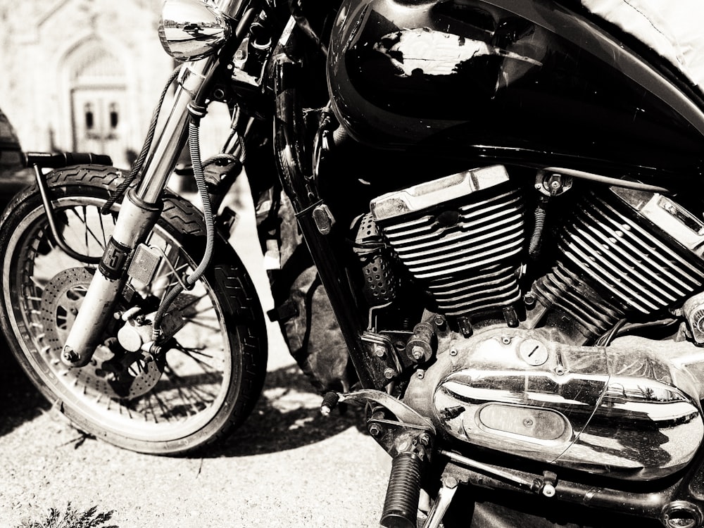 a motorcycle parked on the side of the road