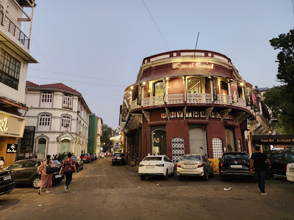 a red building with a dome on top