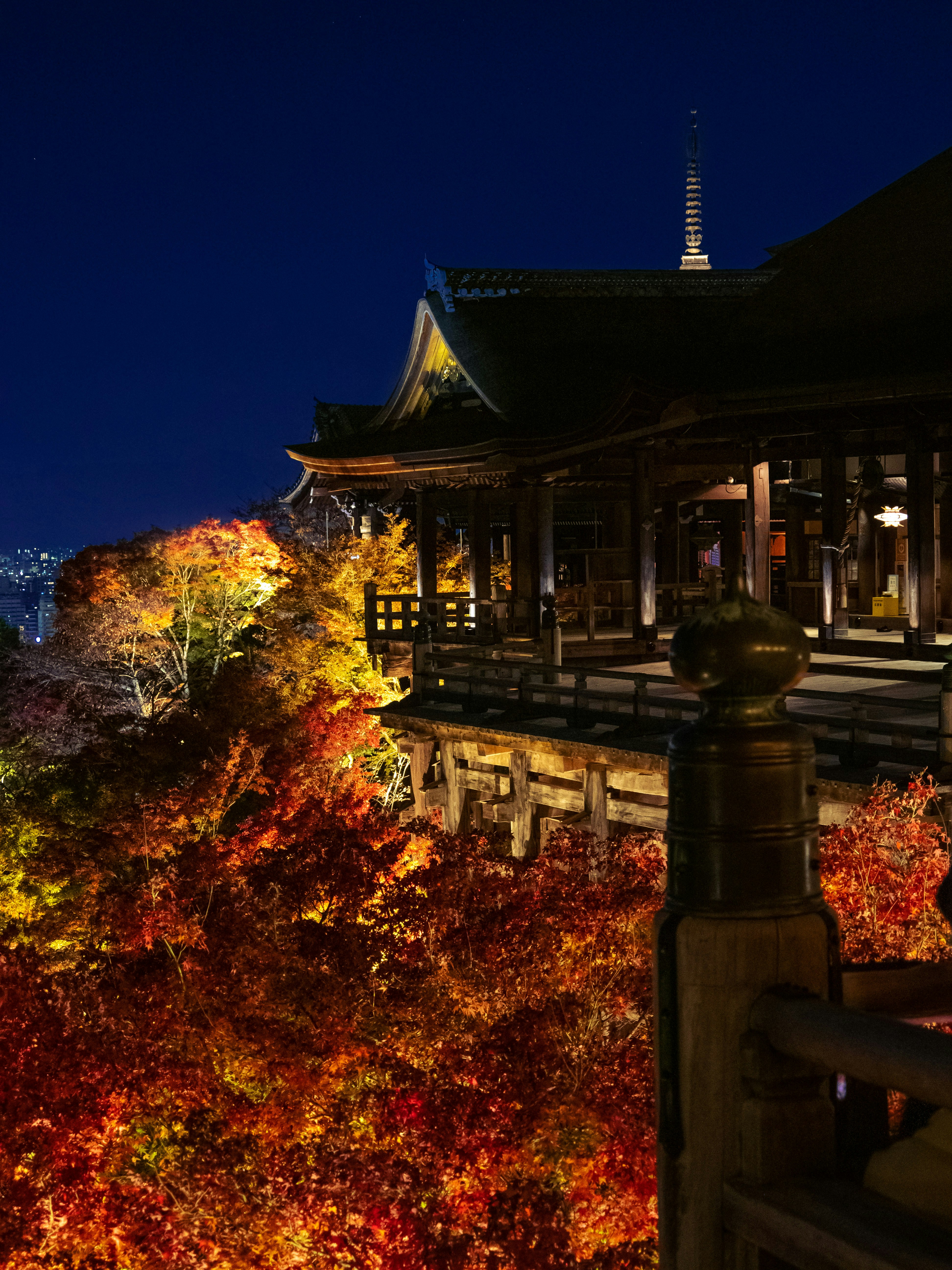 Kyoto temple illuminated at night