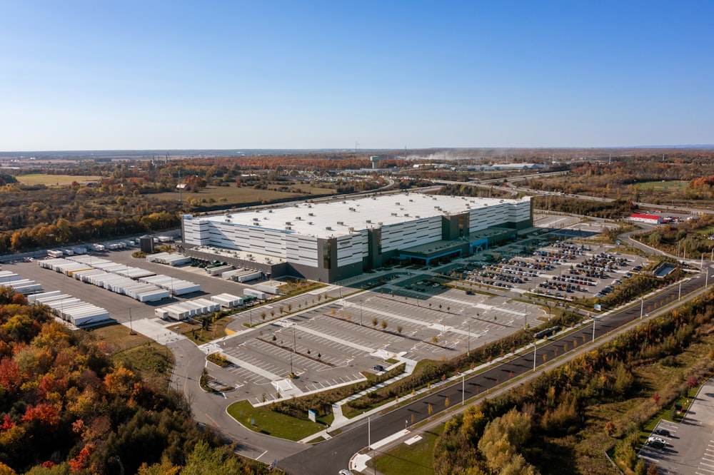 an aerial view of a large building