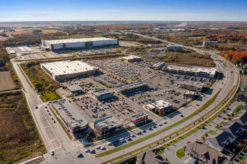 an aerial view of a large building