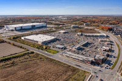 an aerial view of a large building