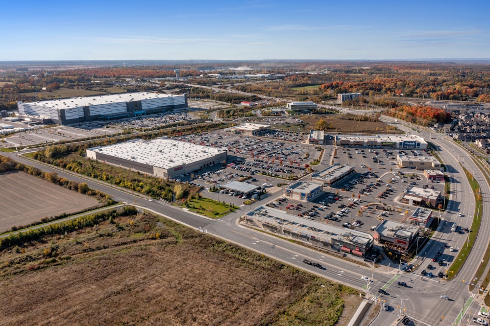 an aerial view of a large building