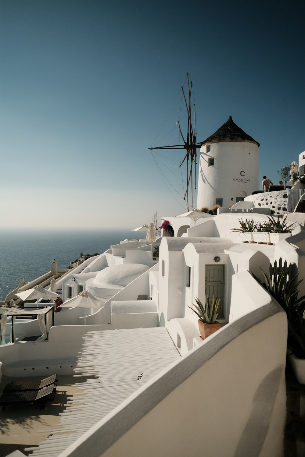 a white building with a tower