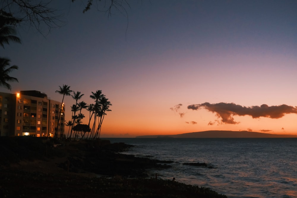 a sunset over a beach