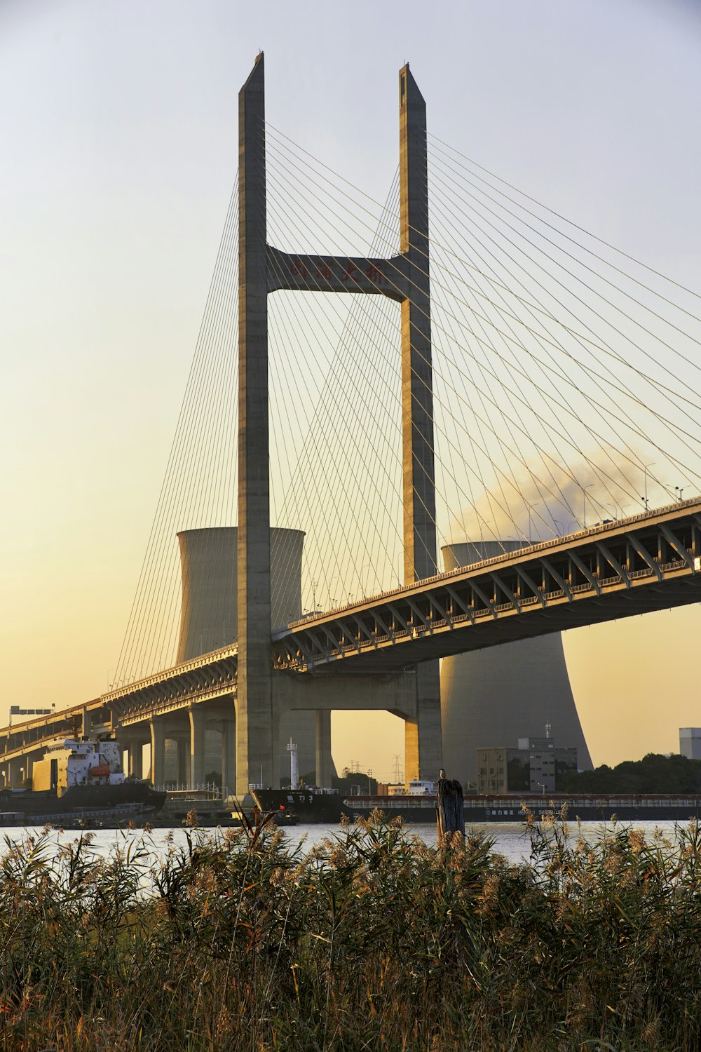 a large bridge with cables