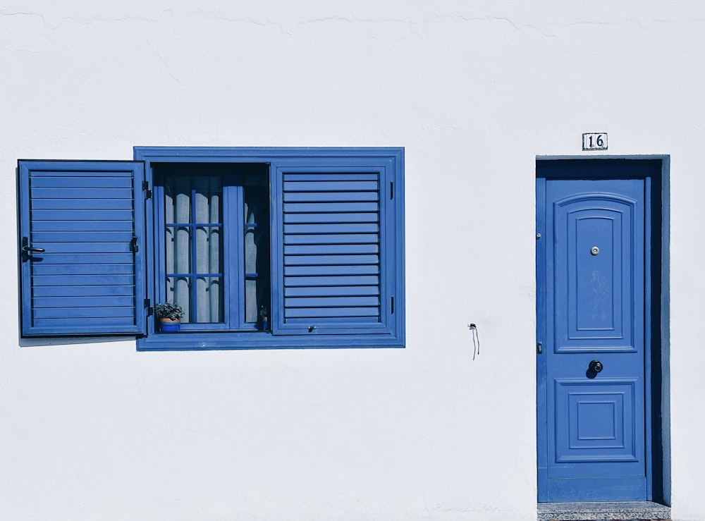 a blue door and window