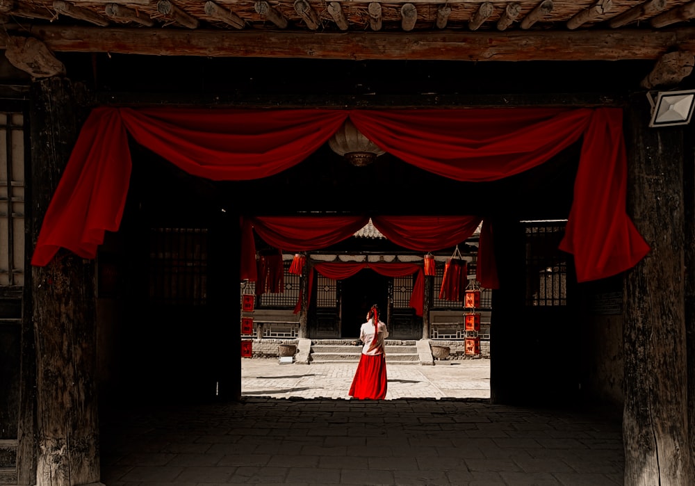 a red curtain from a building