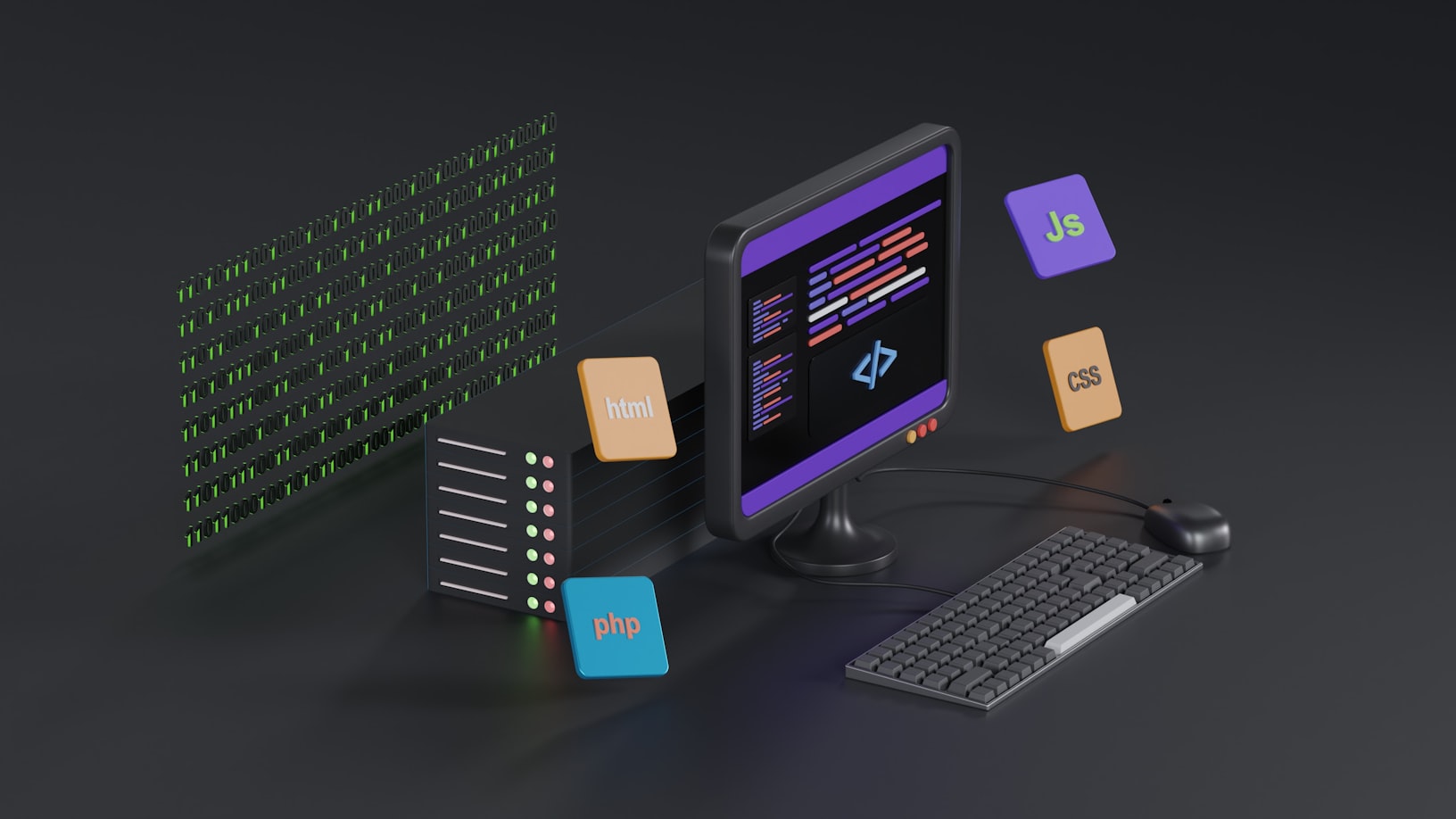 a computer monitor sitting on top of a desk next to a keyboard