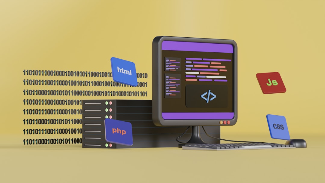 a computer screen with a keyboard and a box with a logo,
