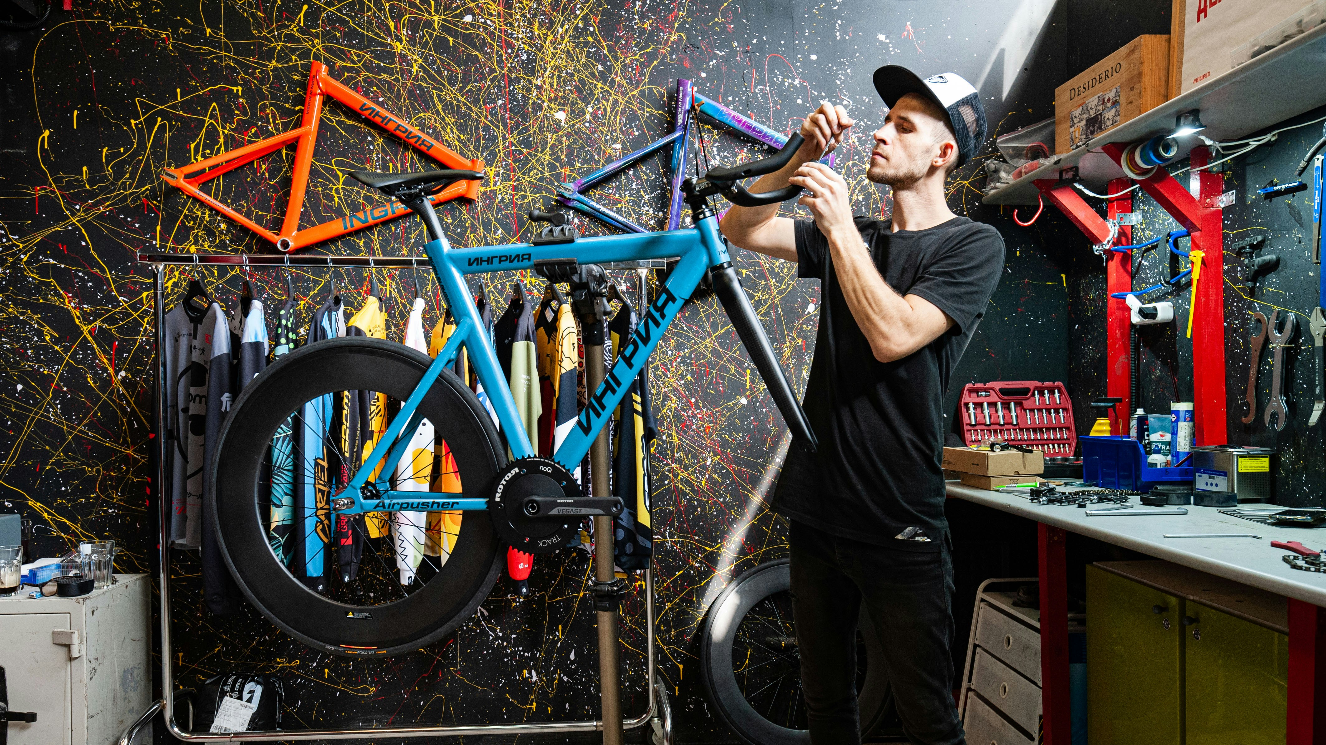 a man working on a bicycle