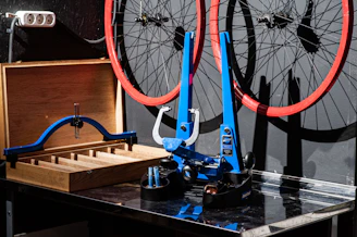 a bicycle with a blue frame
