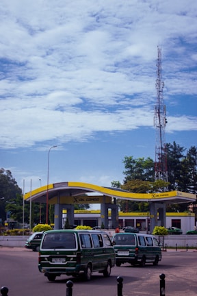 a building with a tower in the background