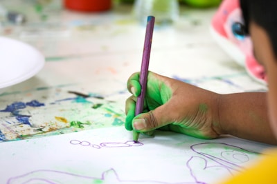 a child drawing on a paper