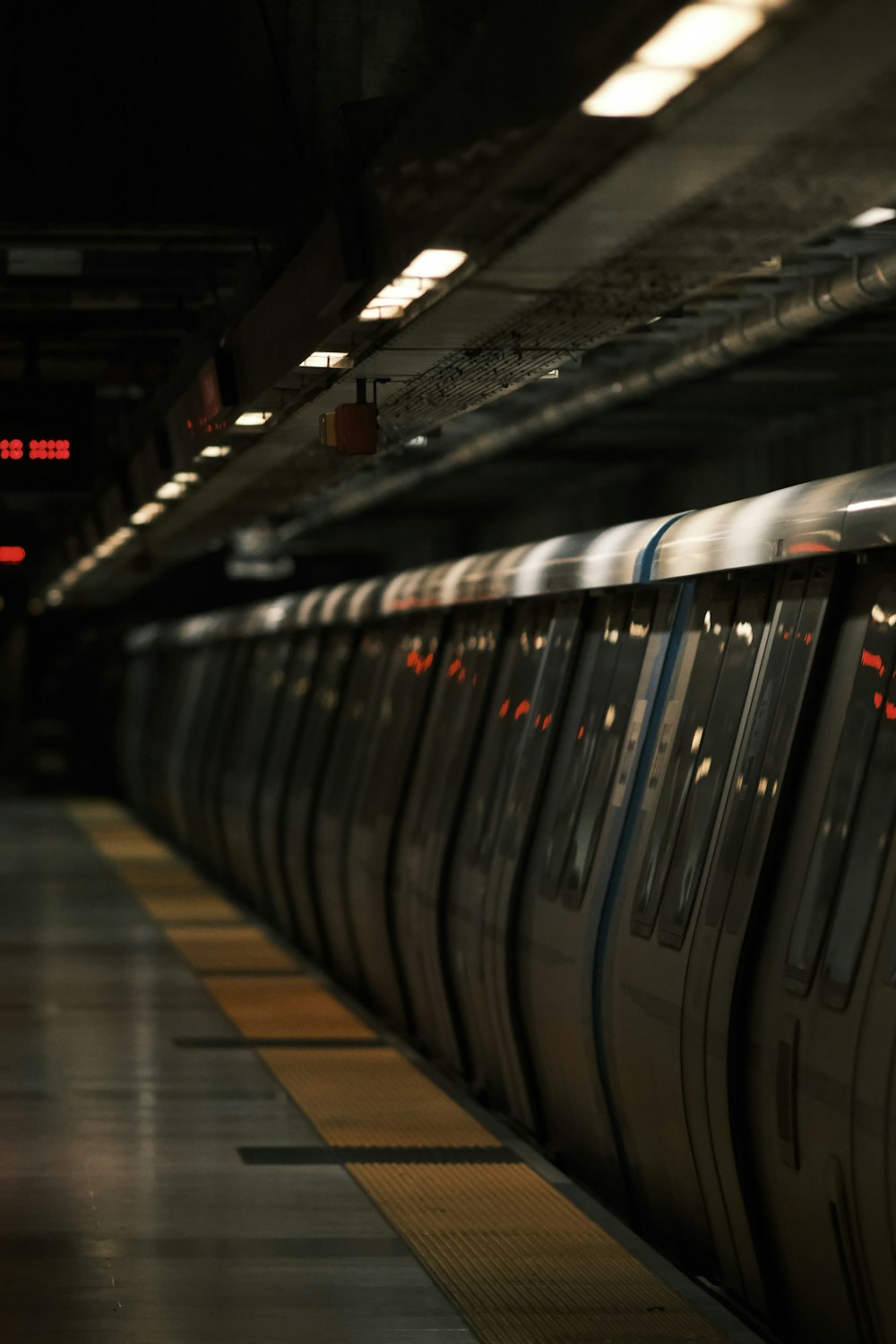 a subway travels down the tracks