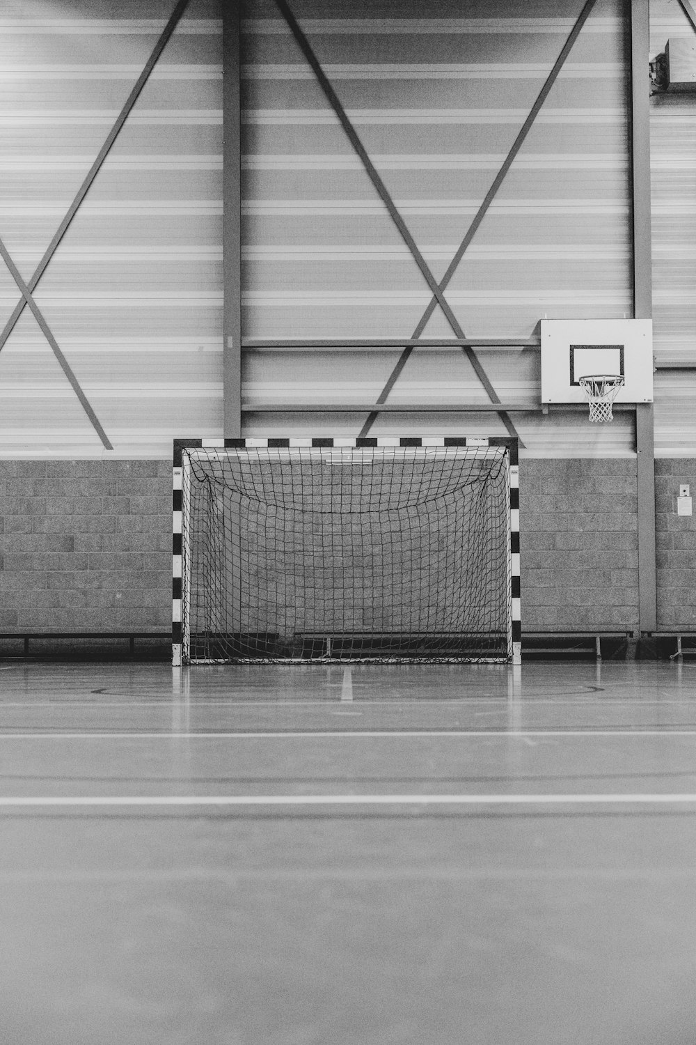 a basketball hoop in a large room