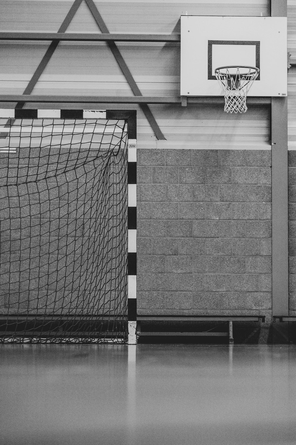 a basketball hoop in a room