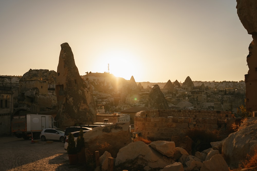 a city with stone buildings