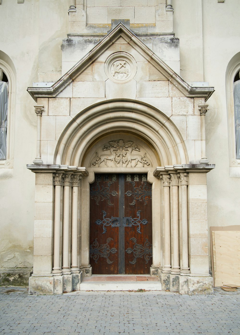 a building with a large door