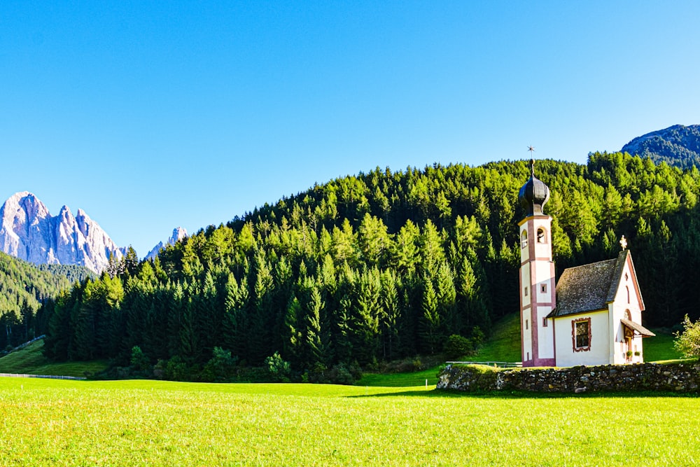 a small church in a field