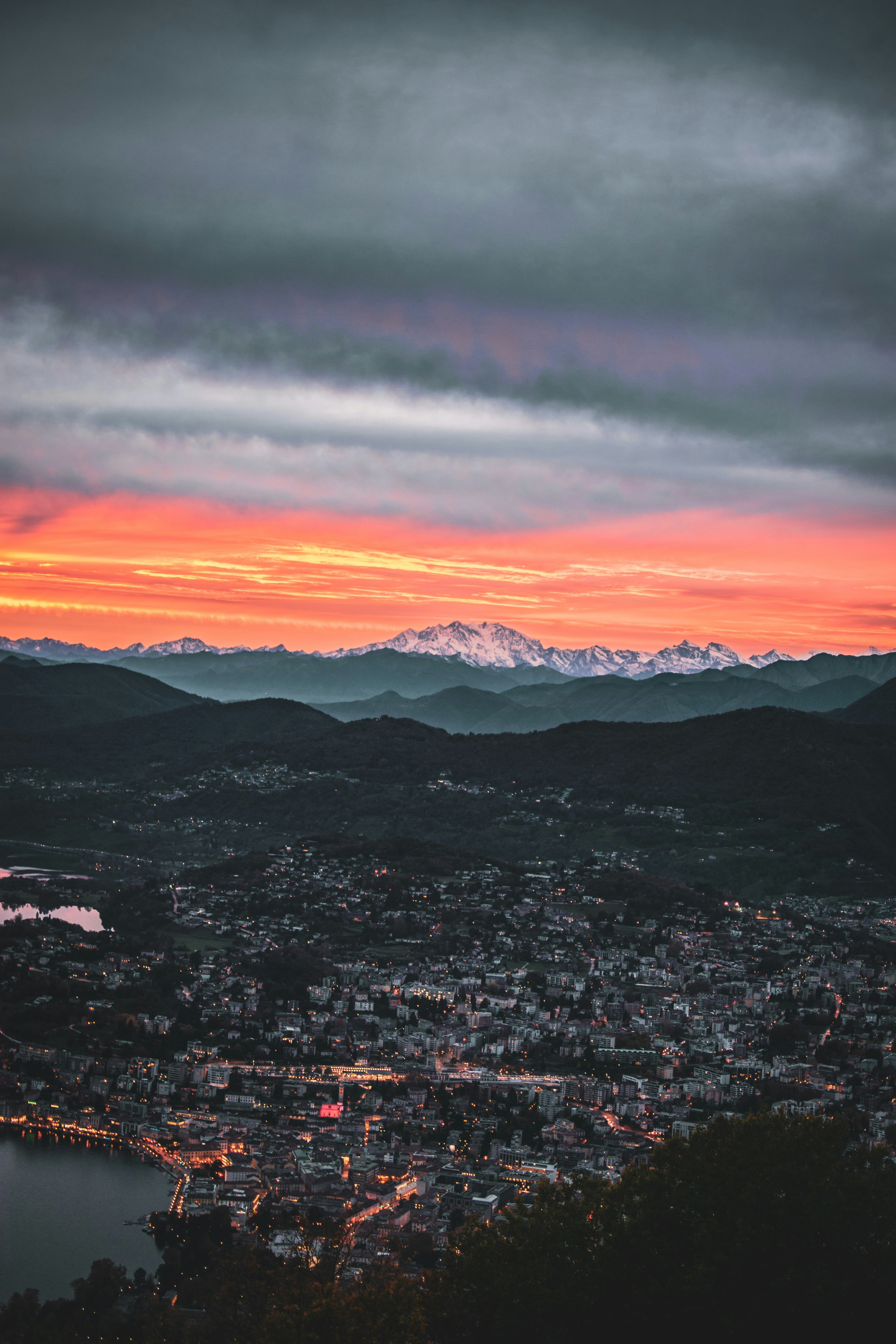 a city with a mountain in the background
