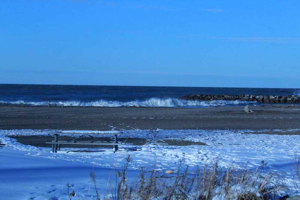 a beach with snow