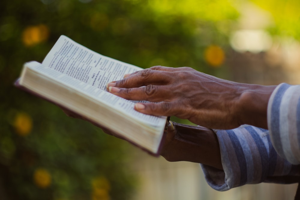 um par de mãos segurando um livro