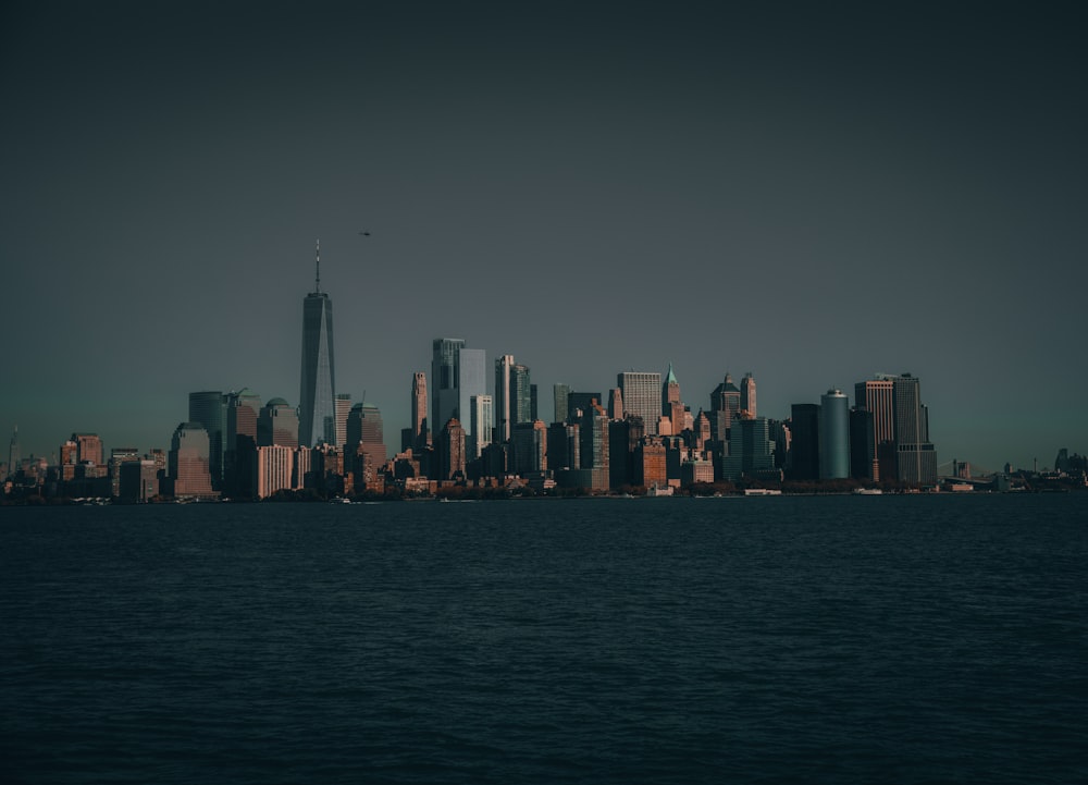a city skyline across the water